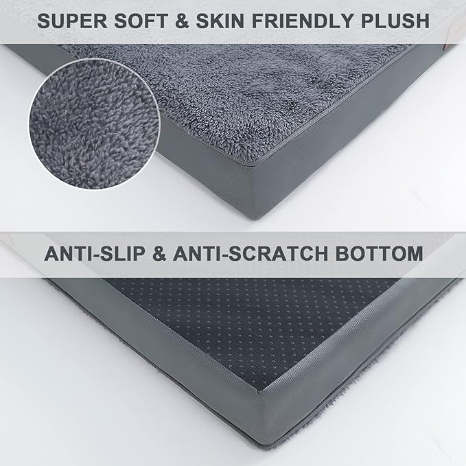 MIHIKK Waterproof Extra Large Dog Bed Orthopedic Dog Beds for Crate with Removable Washable Cover Egg-Crate Foam Pet Pad Mat with Anti-Slip Bottom, 47x29 Inch, Grey
