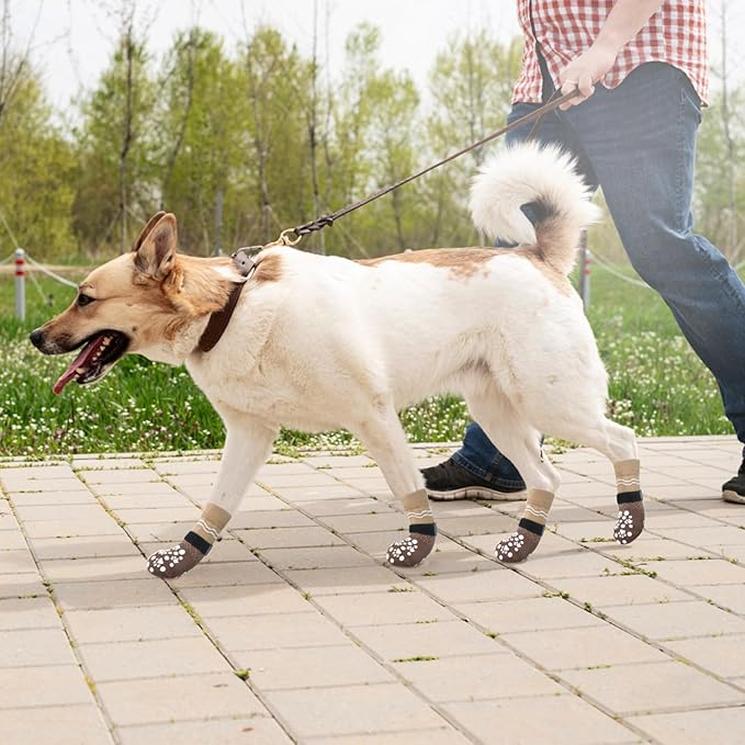 BINGPET 6PCS Dog Socks to Prevent Licking Paws with Grippers for Hardwood Floors Anti Slip, Winter Pet Shoes Booties, Extra-Thick Grip Dog Boots & Paw Protectors for Small Medium Large Senior Dogs, L