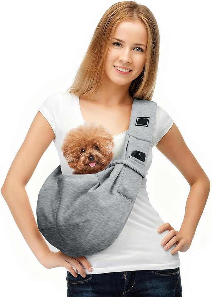 Sling Carrier for Small Pets, Hands Free Cat Sling, Reducing Back Neck Pain Anti-Anxiety Dog Front, Adjustable Soft Dog Carrying (Grey)