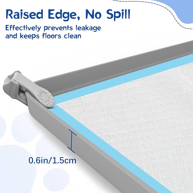 Pee Pad Holder for Dog, 24" × 24" Puppy Pad Holder with Clamps, Raised Edges Leak-Proof Dog Pee Pads Holders, Waterproof Silicone Potty Pads for Dogs, Easy to Clean Indoor, Gray