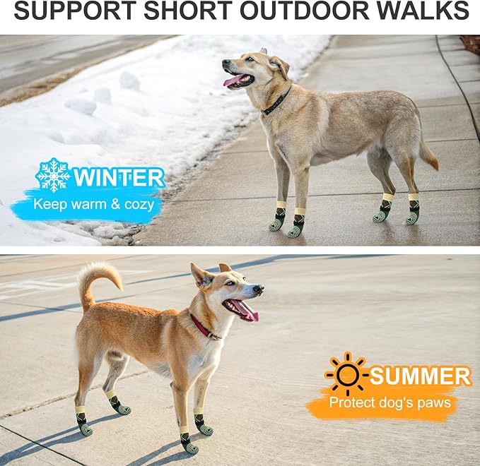BEAUTYZOO Non Slip Dog Socks to Prevent Licking Paws -Dog Boots & Paw Protectors with Grippers on Hardwood Floors, Dogs Shoes for Hot/Cold Pavement Small Medium Large Senior Dogs Booties