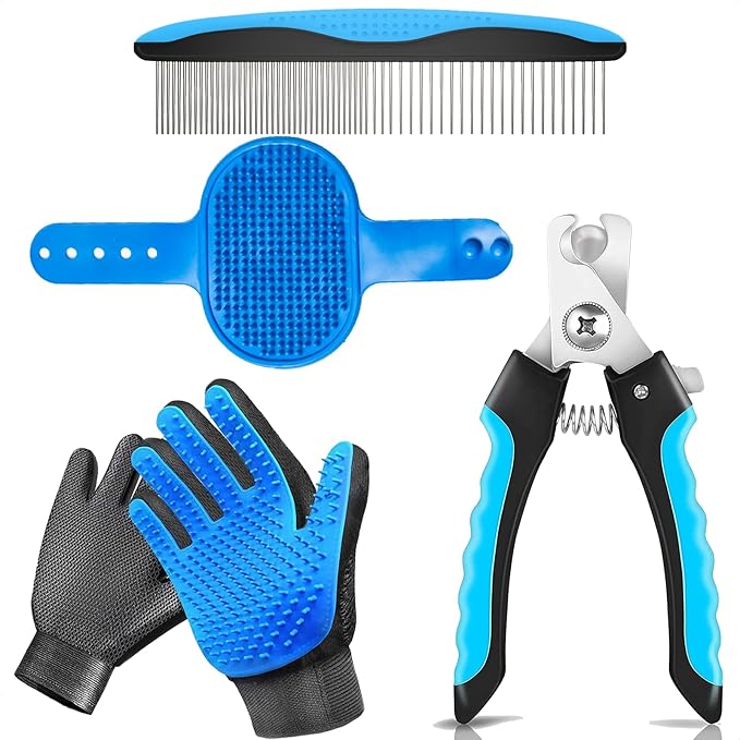 5-in-1 Pet Grooming Kit: Deshedding Rake, Nail Clipper, Grooming Gloves & Massage Brush for Dogs and Cats (Nail Clipper Set)