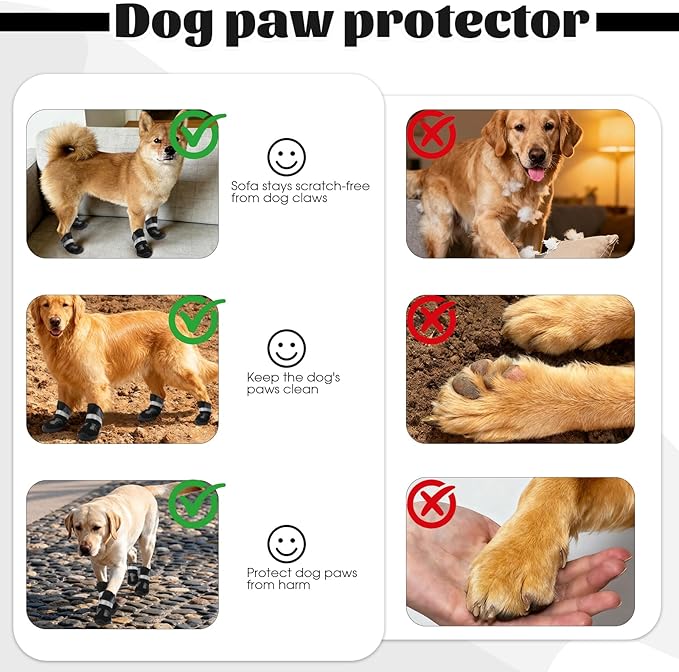 PURRLIA Dog Shoes 2 pck - Non-Slip Waterproof Dog Paw Protector, Soft Comfortable Safe、Easy to Wear, Dog Boots Suitable for Winter Snow and Summer Heat（Black 2#