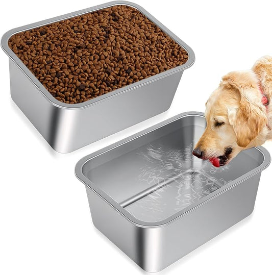 Bwogue Extra Large Dog Water Bowl, 3 Gallons, Stainless Steel, Durable, High Capacity, Rectangular Structure, Strong Stability, Easy to Clean