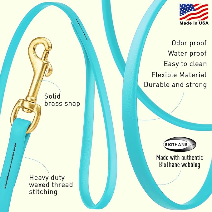 Viper Biothane K9 Working Dog Leash Waterproof Lead for Tracking Training Schutzhund Odor-Proof Long Line with Solid Brass Snap for Puppy Medium and Large Dogs, 10ft Sky Blue