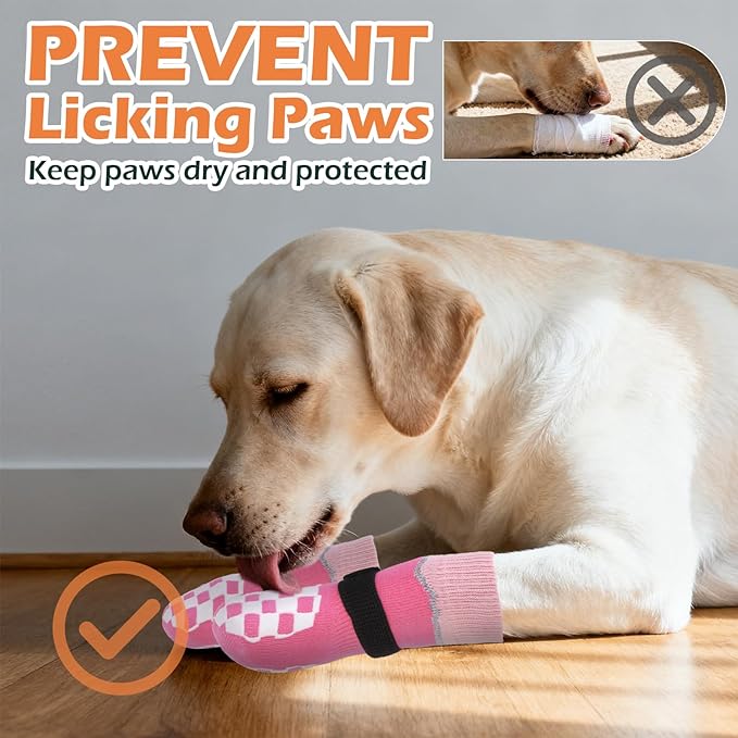 EXPAWLORER Dog Socks to Prevent Licking Paws with Grippers for Hardwood Floors Anti Slip, Reflective Dog Cold Winter Shoes Booties Boots & Paw Protectors with for Small Medium Large Senior Dogs XL