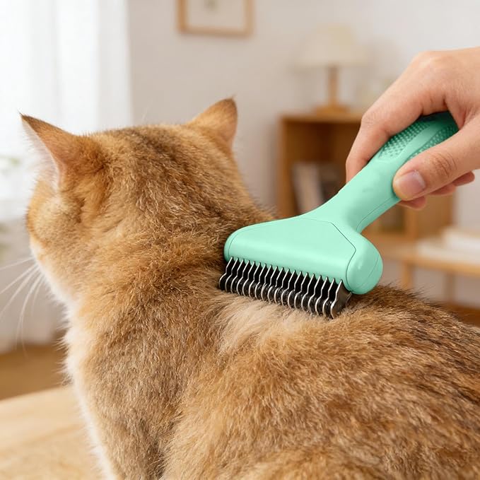 2026 Upgrade Cat Grooming Brush Self Cleaning, Self Cleaning Slicker Brush Small for Dog & Cat, Pet Grooming Deshedding Tool for Detangling & Dematting Long, Easy To Clean Loose Undercoat (Green#A)