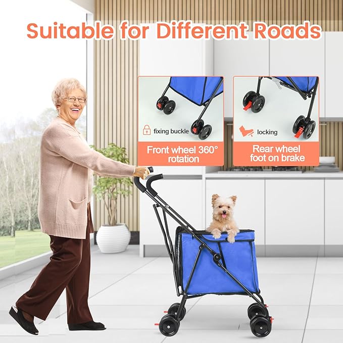 Dog Strollers, Shopping Cart, Collapsible Folding Utility Wagons Carts Heavy Duty, The Original Patented, 60lbs Capacity, Minimalist for Cats Pets Outdoor Camping Shopping Sports Garden (Blue)