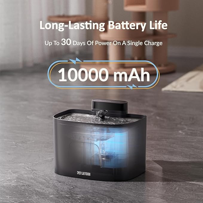 PET LAYSON Pumpless Cat Water Fountain,App Remote Control Smart Cordless Battery Operated 3.6L/122oz Wireless 2.4GHz Wi-Fi Networks Rechargeable Water Dispenser (Black, M1Pro-16 Filter)