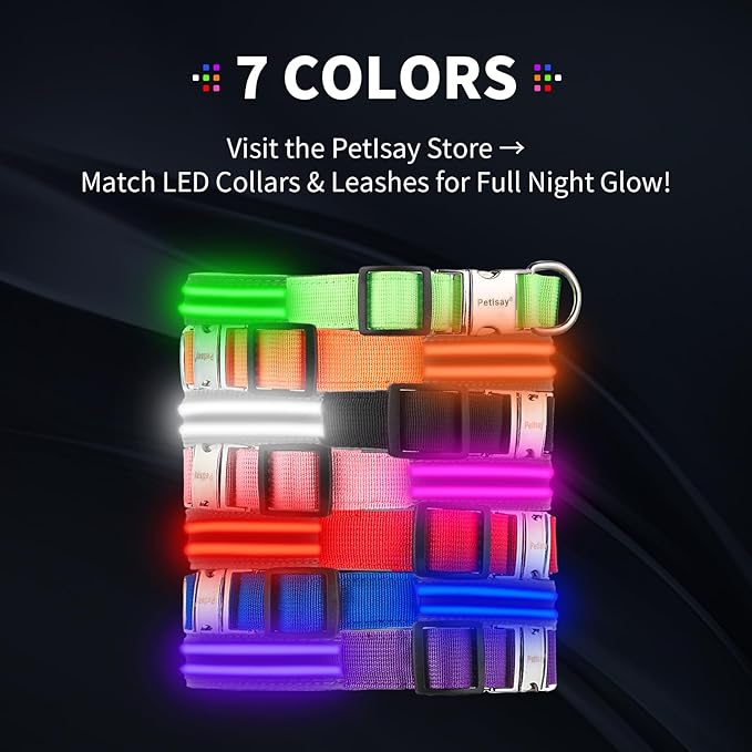 LED Dog Collar with Metal Buckle - USB Rechargeable Glow Collar for Dogs, Waterproof Light Up Dog Collar w/Reflective Strips - Adjustable Night Safety Collars by PetIsay(Pink,Medium)