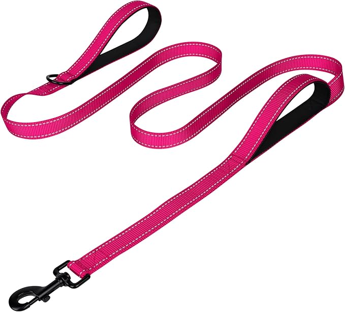 Joytale Dog Leash Heavy Duty for Large Dogs That Pull, Double Handle for Traffic Control, Double-Sided Reflective Leashes for Large Medium Dogs Night Safety, 5FT, Hot Pink