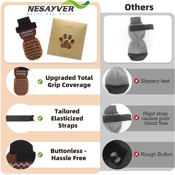 Anti Slip Dog Socks to Prevent Licking Paws, Dog Shoes for Cold/Hot Pavement, Winter Pet Booties for Small Medium Large Senior Dogs, Boots & Paw Protectors for Hardwood Floors Traction Control