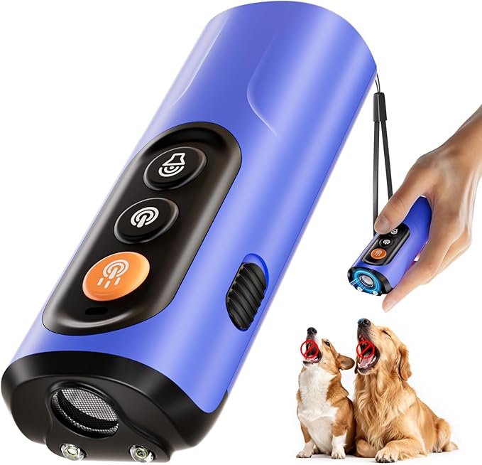 Dog Bark Deterrent Device, 50FT Range Ultrasonic Anti-Barking Tool for Training - Safe & Effective, Rechargeable Blue Handheld with LED for Indoor/Outdoor, Humane No-Collar Alternative