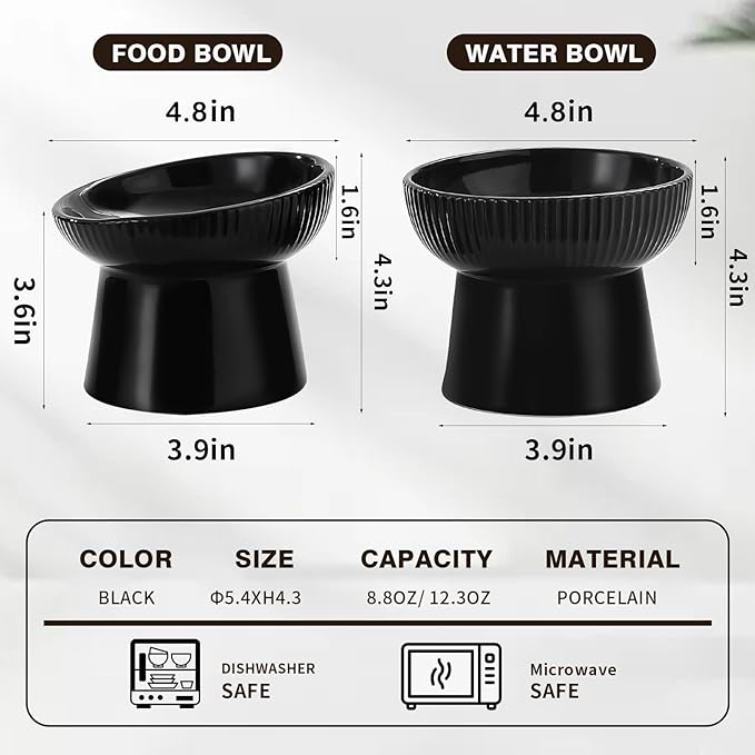 Elevated Cat Food Bowl, Ceramic Raised and Tilted Water Bowl, Whisker Fatigue Cat Bowls for Indoor Cats, Anti Vomiting and Protect Spines Pet Feeding Dishes for Kittens Small Dog, Heavy Non-Slip Base