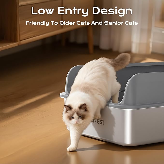XXXL Stainless Steel Litter Box, 28.1'' Extra Large Metal Litter Box for Big and Multi Cats, Low Entry Design, Metal Pan, Non-Sticky, Anti-Leakage, Easy to Clean