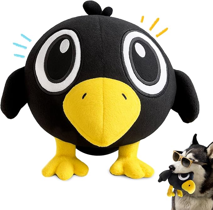 HIPPIE HIPPO Squeaky Dog Toy for Small & Medium Dogs – Cute Black Crow Plush Dog Toy – Soft Stuffed Animal Puppy Toy with Squeaker for Interactive Play, Safe Durable Plush Toy to Keep Pets Busy – 6.5"