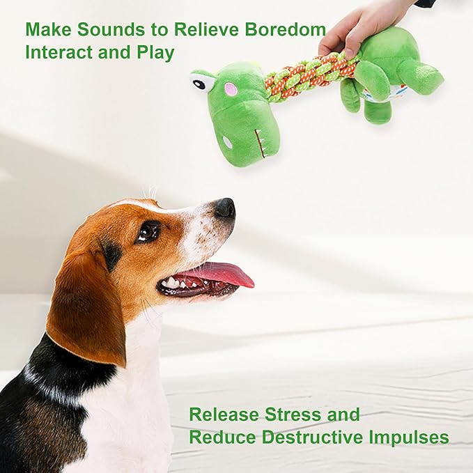 YXYANI Large Squeaky Plush Dinosaur Dog Toy Durable Chew Toy for Aggressive Chewers Interactive Tug of War Fetch Toy Soft Rope Neck for Small Medium Large Dogs - Pet Use Only