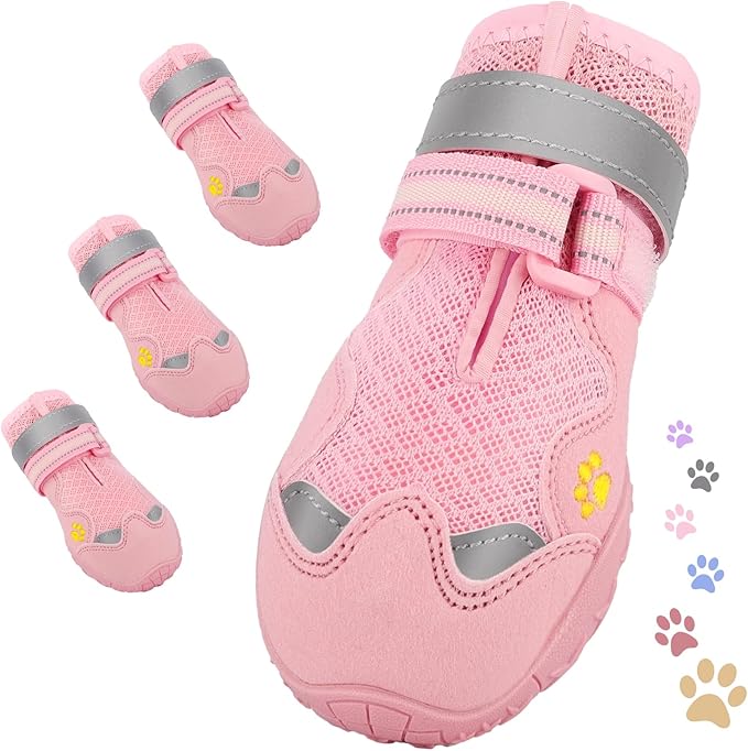 Dog Shoes for Large Medium Small Dog, Mesh Breathable Dog Shoes for Hot Pavement, Anti-Slip Dogs Boots Paw Protectors with Reflective for Outdoor Walking Indoor Hardfloors (Size 3)