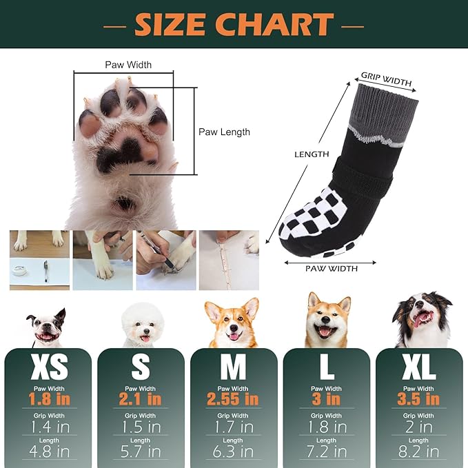 EXPAWLORER Dog Socks to Prevent Licking Paws with Grippers for Hardwood Floors Anti Slip, Reflective Dog Cold Winter Shoes Booties Boots & Paw Protectors with for Small Medium Large Senior Dogs S
