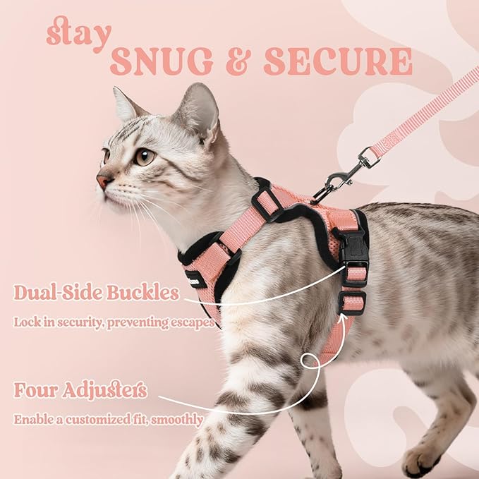 rabbitgoo Cat Harness and Leash for Walking, Escape Proof Soft Adjustable Vest Harnesses for Cats, Easy Control Breathable Reflective Strips Jacket, Light Salmon Pink, M