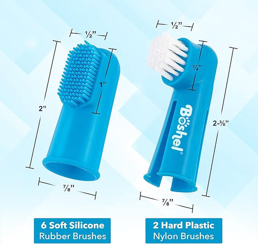 Boshel Dog Finger Toothbrush, Deep Teeth Cleaning Tooth Brushing Kit for Small and Large Breeds, Silicone and Nylon Soft Bristles, 8 Pack