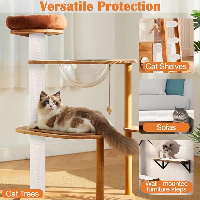 Cat Scratch Furniture Protector - 138" x 17" Trimmable Self-Adhesive Cats Claws Scratch Pads, DIY Cat Climbing Couch Protector for Scratch Post Cat Tree Replacement Indoor (Cream White)