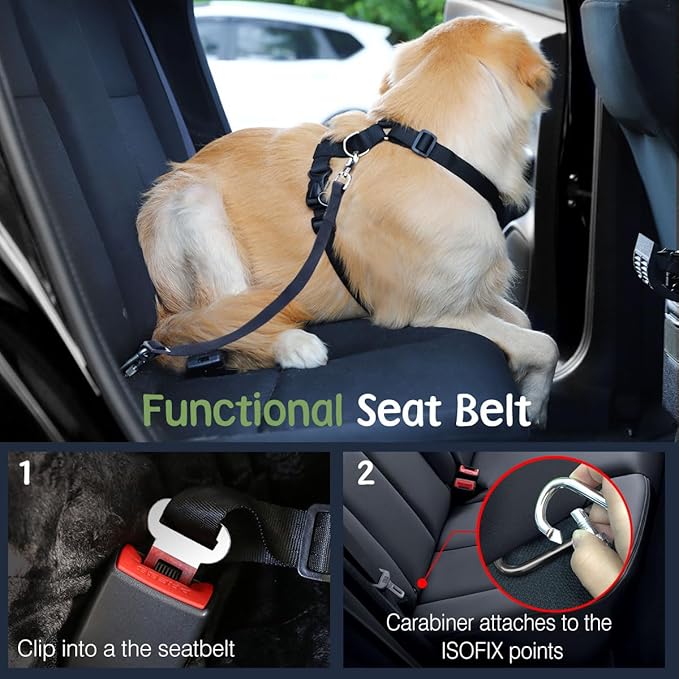 VavoPaw Dog Seat Belt, Safety Vest Dog Car Harness with Adjustable Buckle Dog Seat Belt for Vehicle Nylon Pet Safety Seat Belts Heavy Duty(M, Pink)