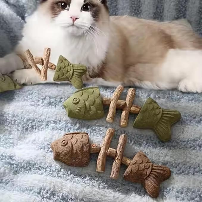 3PCS Creative Fish Bone Cat Toy, Fix Cat Dental Health, Natural Dental Chew Toy for Cats, Fishbone Shape Cat Teething, CatChew with Catnip, Durable Feline Tooth Care Tool