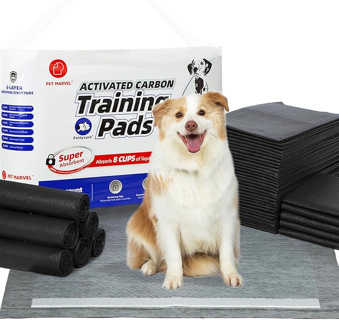 Pettycare Charcoal Puppy Pads X-Large 28"x34", Leak-Proof Odor Control Thicken 6 Layers, Ultra Absorbent Quick Dry, Disposable Potty Training Pads (22 x 23 inch(200 Counts))