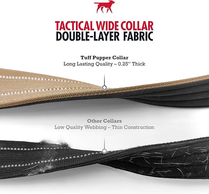 Tuff Pupper Tactical Dog Collar with Handle | Heavy Duty Adjustable Dog Collar | Military Nylon Collar for Large Dogs | Quick-Release Buckle | Soft Padded Comfort | Training Control (Tan, Large)