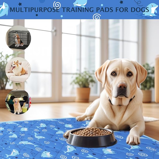 IEUUMLER Washable Pee Pads for Dogs, 2 Pack Non-Slip & Waterproof Pack Whelping Pad, Reusable Washable Puppy Potty Training Pad with Fast Absorbent for Playpen EU007 (Dolphin, 36"X24"-2pcs)
