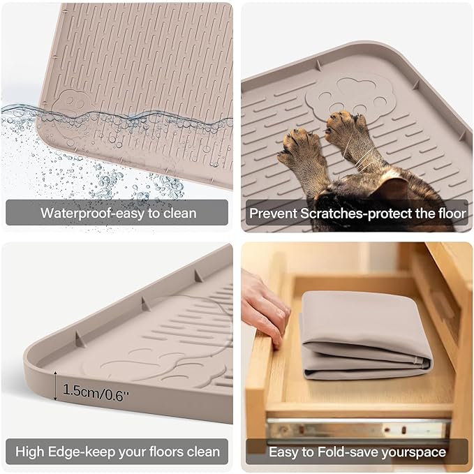 40"x28" Pee Pad Holder for Dogs Lanstics Puppy Pad Holder Silicone Pee Tray for Dog Training Floor Protection Raised Edge Dog Potty Tray, No Pee Pads(Khaki)