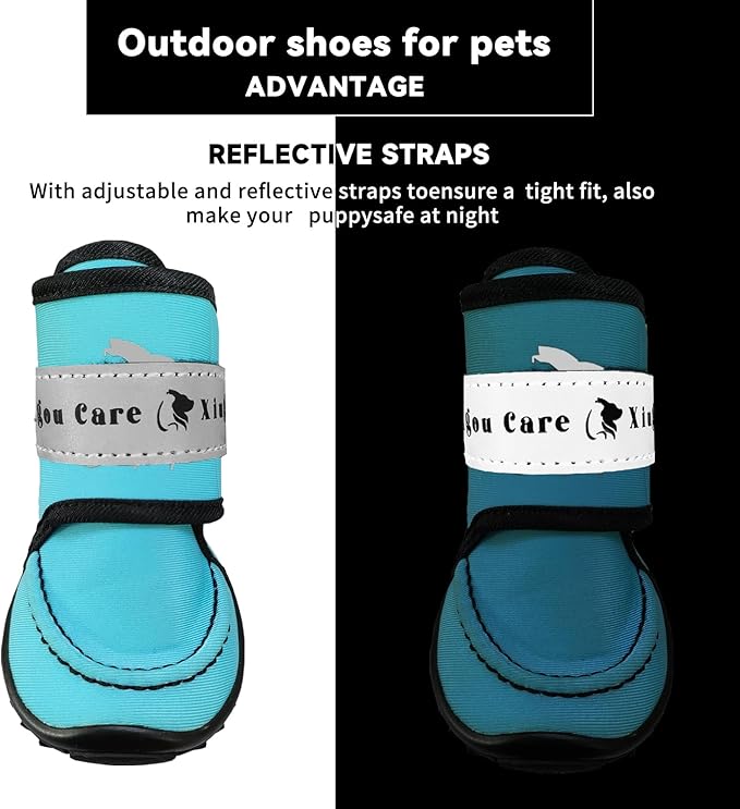 XIUGOU CARE Dog Shoes for Small, Medium and Large Dogs - Waterproof for Rainy Days, Fit for Winter Snow and Hot Summer Roads, with Anti-Slip Soles for Indoor Hard Floors (Blue, Size 2)