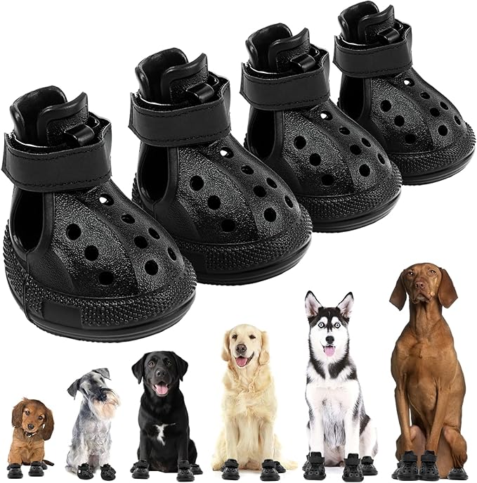 Dog Sandals, Breathable Dog Shoe for Hot Pavement, Anti-Slip & Paw Protectors Pet Shoes for Indoor/Outdoor Walking. Dog Boots for Small, Medium & Large Dogs (Black, 4PCS)
