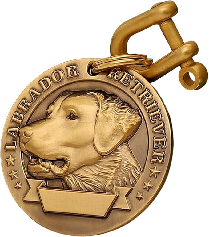 Vintage Pure Copper Pet ID Tags,Personalized Dog Tags,Three-Dimensional Relief Pet Pattern,Lettering on The Front and Back,Custom Pet Tags (B04-Labrador Retriever)