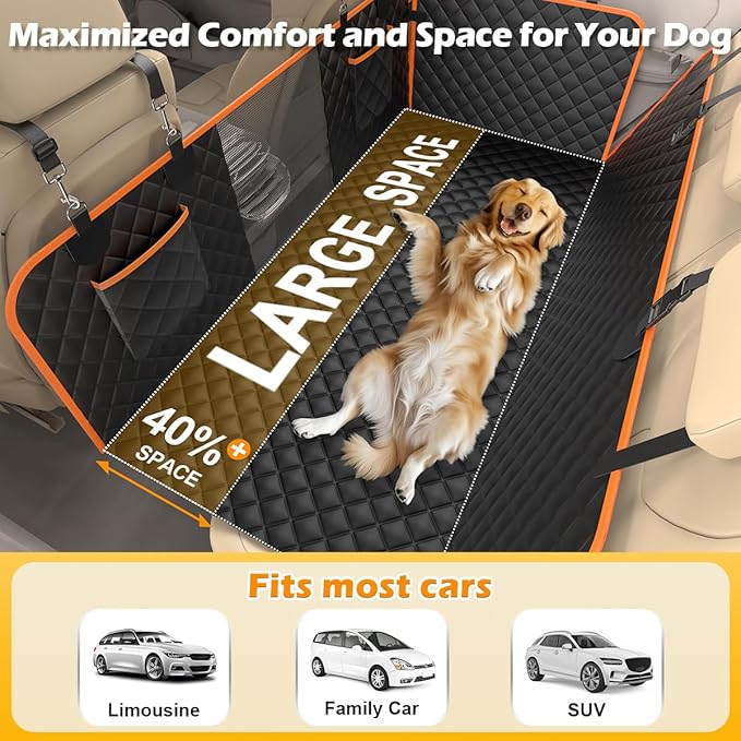 SIVEIS Dog Car Seat Cover, Car Back Seat Extender 45% for Dogs, 600D Double- Side Waterproof Anti-Scratch Hard Bottom Hammock Holds Up 500lbs,Safety Rest Space for Travel,Outdoors
