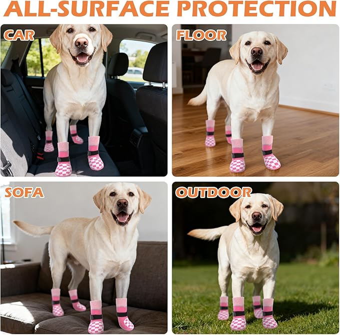 EXPAWLORER Dog Socks to Prevent Licking Paws with Grippers for Hardwood Floors Anti Slip, Reflective Dog Cold Winter Shoes Booties Boots & Paw Protectors with for Small Medium Large Senior Dogs XL