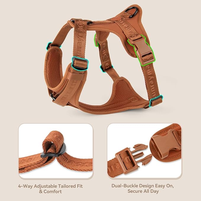 No Pull Dog Harness with Lycra, Three-Point Force Dispersion & 3D Padding, Adjustable Breathable Mesh for Small Medium Large Dogs(Carmel Brown,XS)