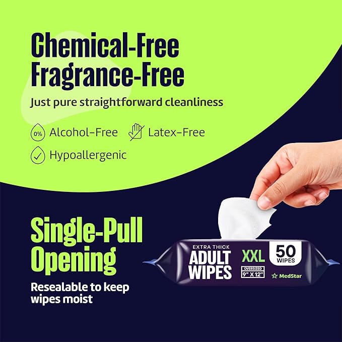 Adult Wipes for Elderly 8 Pack - Hospital Grade Extra Large Extra Thick Disposable Washcloths for Adult No-Rinse Bathing & Shower Alternative - Fragrance-Free XXL