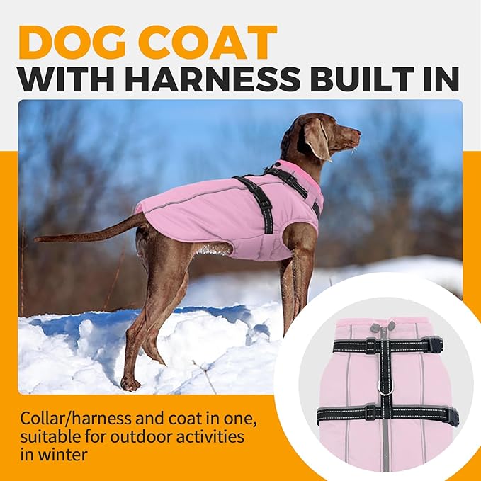 Lelepet Waterproof Dog Jacket with Harness Built in Warm Dog Winter Coat, Reflective Fleece Jacket, Windproof Dogs Coats for Small Dogs, Thermal Pet Snowsuit for Cold Weather, Maltese, Pink, XS