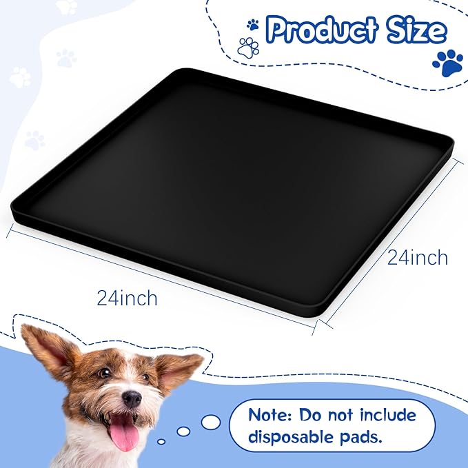 Pee Pad Holder for Dog, 24" × 24" Puppy Pad Holder with Clamps, Raised Edges Leak-Proof Dog Pee Pads Holders, Waterproof Silicone Potty Pads for Dogs, Easy to Clean Indoor, Black