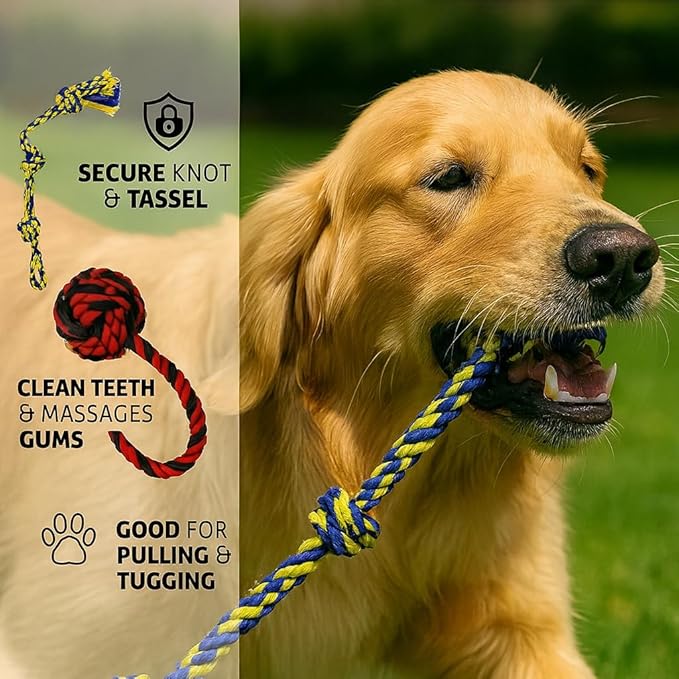Dog Rope Toys Heavy Chew Toys for Medium and Large Breed Dogs, Durable Rope Toy Set for Teething, Chewing Support and Interactive Play (4 pcs Dog Toys Combo)