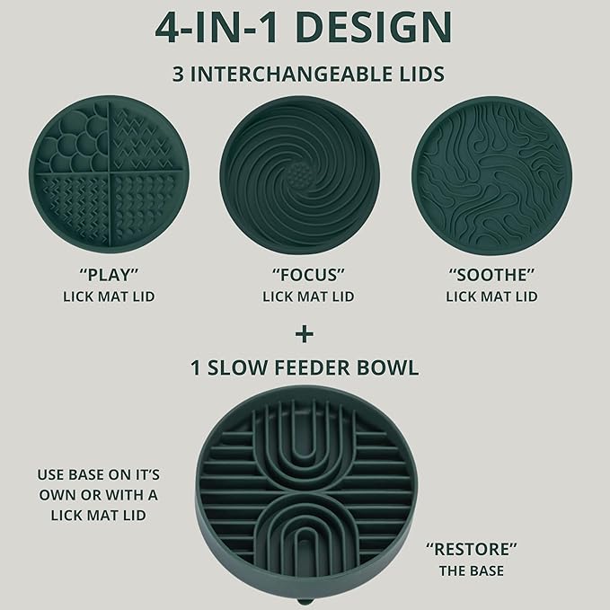 stillbond The Daily Bond 4-in-1 Dog Feeder – Slow Feeder Base with 3 Interchangeable Lick Mat Lids for Everyday Enrichment & Engagement– BPA-Free, Dishwasher-Safe Design