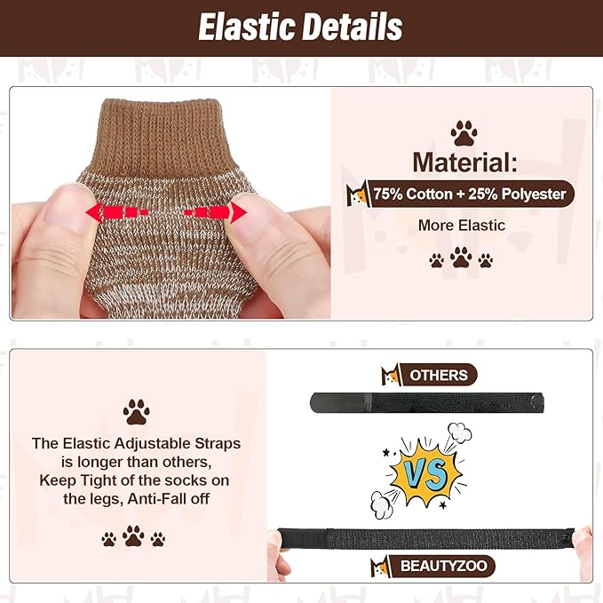 BEAUTYZOO Anti Slip Dog Socks for Small Medium Large Dogs with Grips Straps on Hardwood Floor Protection Wear, Traction Control 3 Pairs Double Side Paw Protector to Prevent Licking for Girl or Boy