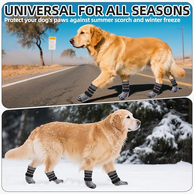 PUPTECK Non Slip Dog Socks to Prevent Licking for Hardwood Floors, Shoes for Hot Pavement Summer Small Medium Large Size Dogs Traction Control Booties Paw Protectors Boots Cold Winter