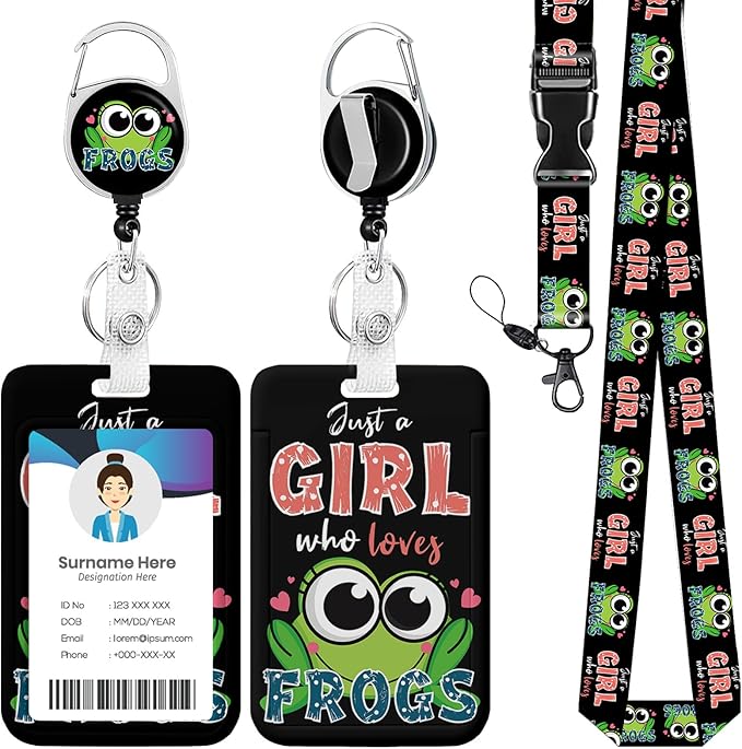 Frog Lover ID Badge Holder with Lanyard, Retractable Lanyards for ID Badges Name Tag Clips, Funny Nurse Teacher Office Student Gift