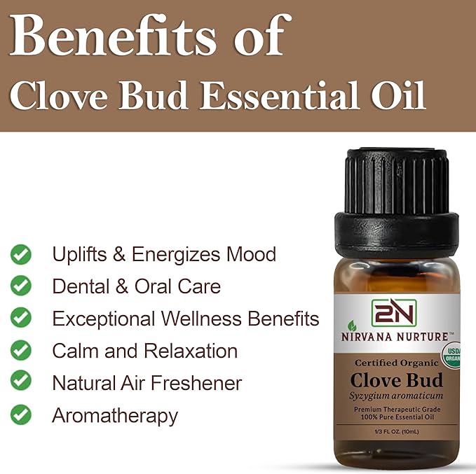 Nirvana Nurture Clove Bud Essential Oil USDA Certified Organic, 100% Pure Natural Premium Grade, Undiluted