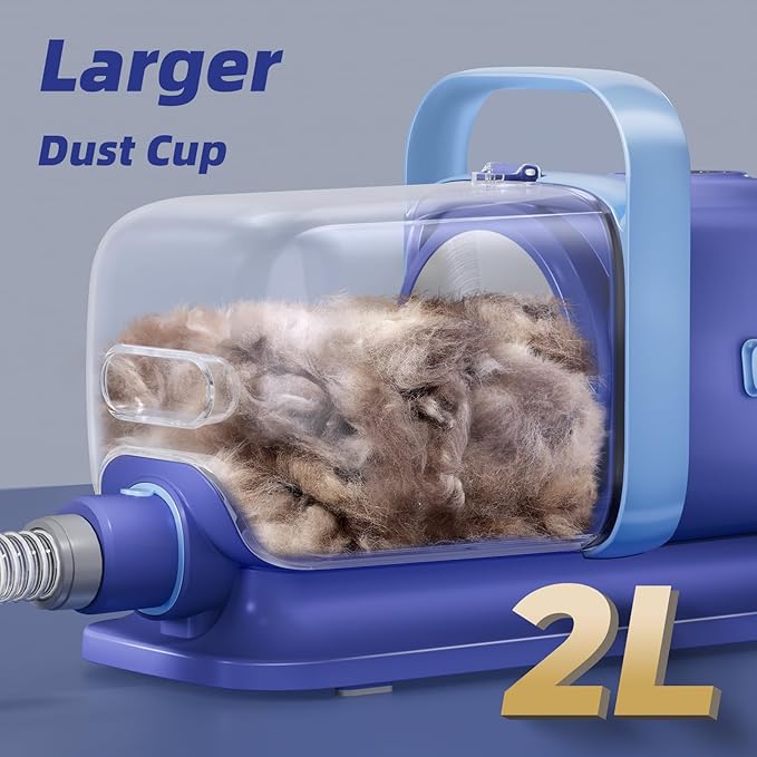 Dog Grooming Kit with Vacuum, 15000Pa Pet Hair Clipper and Shedding Brush, 50dB Low Noise, 2L Capacity, White