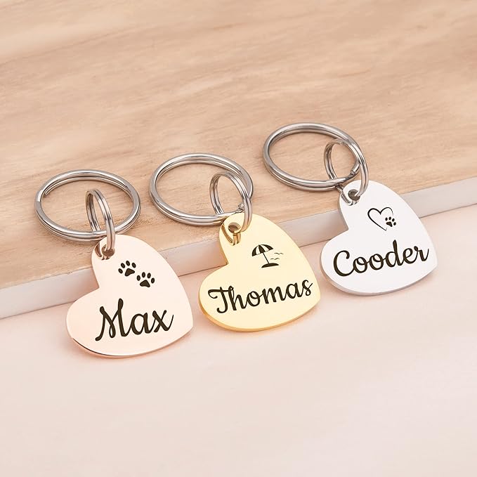 Anavia Small Size Dog Cat ID Tags, Small/XS Personalized Color Plated Stainless Steel Puppy Kitten Name Tags, Customized Engraved Nameplate Pet Collar Tag (Blue, Heart)