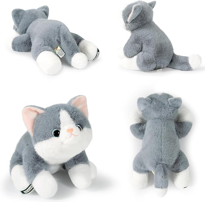 Ditucu Weighted Cat Stuffed Animal 0.6 lbs Cute Realistic Kitten Plush Toys 11.8 inch Soft Plushies Gifts for Kids Grey